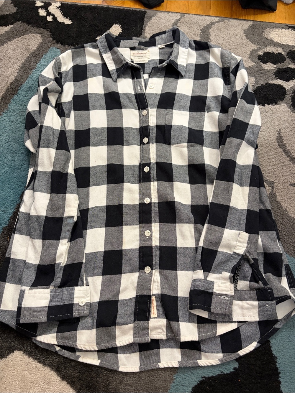 Weatherproof Black and White Buffalo Plaid Button-Down Shirt